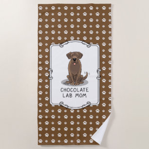 Serviette De Plage Chocolat Lab Maman (Labrador Retriever Mom) mignon