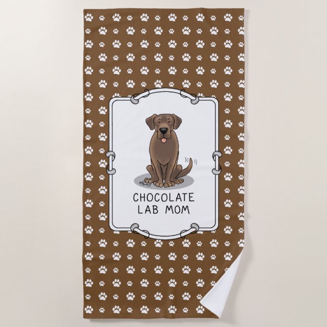 Serviette De Plage Chocolat Lab Maman (Labrador Retriever Mom) mignon (Devant)