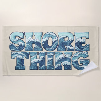Serviette De Plage Chose de la Côte | Vagues de l'Océan Bleu Rétro Gr