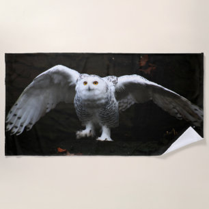 Serviette De Plage Chouette neige avec ailes ouvertes btcnm