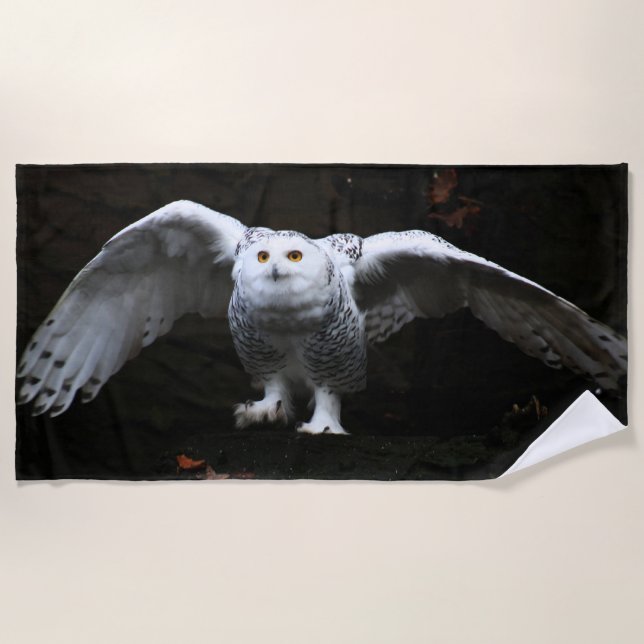Serviette De Plage Chouette neige avec ailes ouvertes btcnm (Devant)