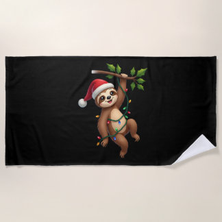 Serviette De Plage Christmas Lights Sloth Wearing Xmas Hat - Sloth Lo
