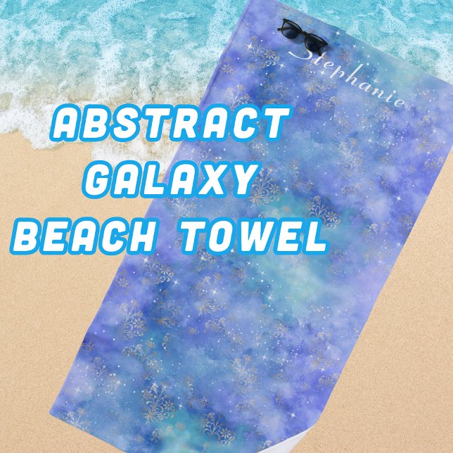 Serviette De Plage Ciel de nuit Abstrait Galaxy Turquoise violet bleu (Abstract Galaxy Night Sky Beach Towel)