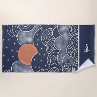 Serviette De Plage Ciel de nuit bleu Abstraite lune