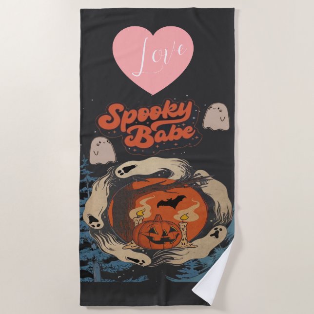 Serviette De Plage Citation de fantôme éffrayante Babe mignonne Hallo (Devant)