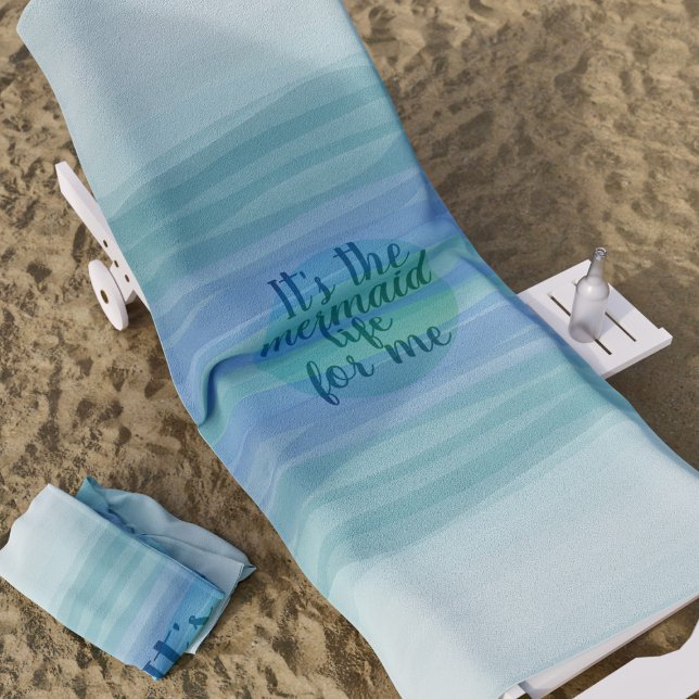 Serviette De Plage Citation Mermaid Aquarelle Waves Blue Beach Towne (Add your own mermaid-y quote to this cute watercolor waves beach towel. Or add your name)