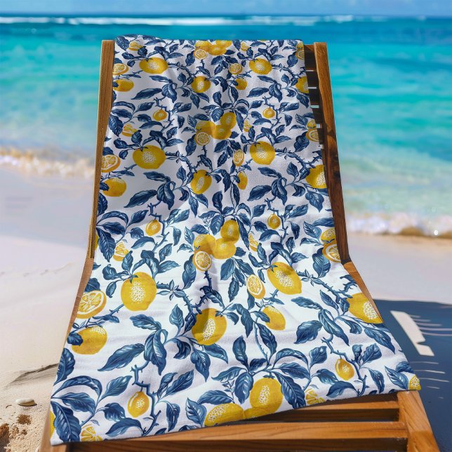 Serviette De Plage Citrons méditerranéens Motif sans couture (mediterranean lemon seamless pattern beach towel)