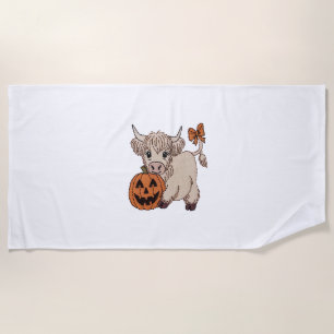 Serviette De Plage Citrouille de vache des Highlands d'Halloween