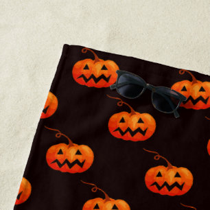 Serviette De Plage Citrouille D'Halloween, Citrouille Orange Trou Ou 