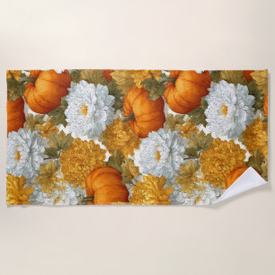 Serviette De Plage Citrouilles et chrysanthèmes Automne Design