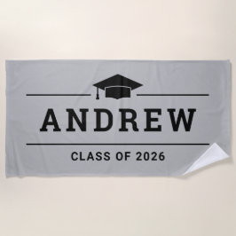 Serviette De Plage Classe de 2023 Grey Nom du diplômé personnalisé