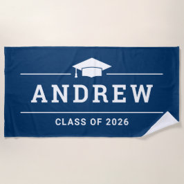 Serviette De Plage Classe de 2023 Marine Bleu Nom du diplômé personna