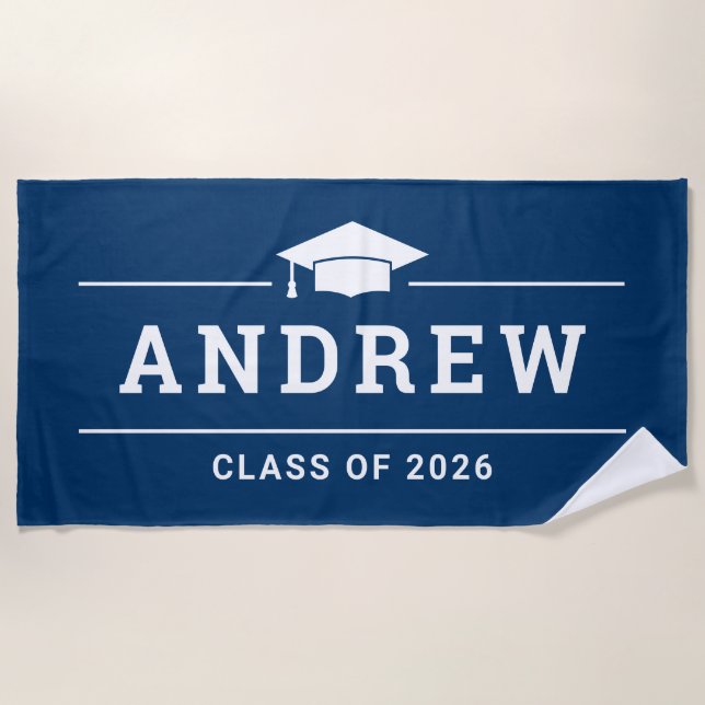 Serviette De Plage Classe de 2023 Marine Bleu Nom du diplômé personna (Devant)