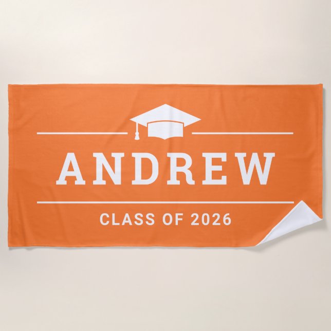 Serviette De Plage Classe de 2023 Orange Nom du diplômé personnalisé (Devant)