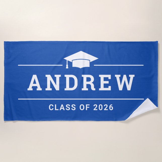 Serviette De Plage Classe de 2023 Royal Blue Custom Graduate Name (Devant)