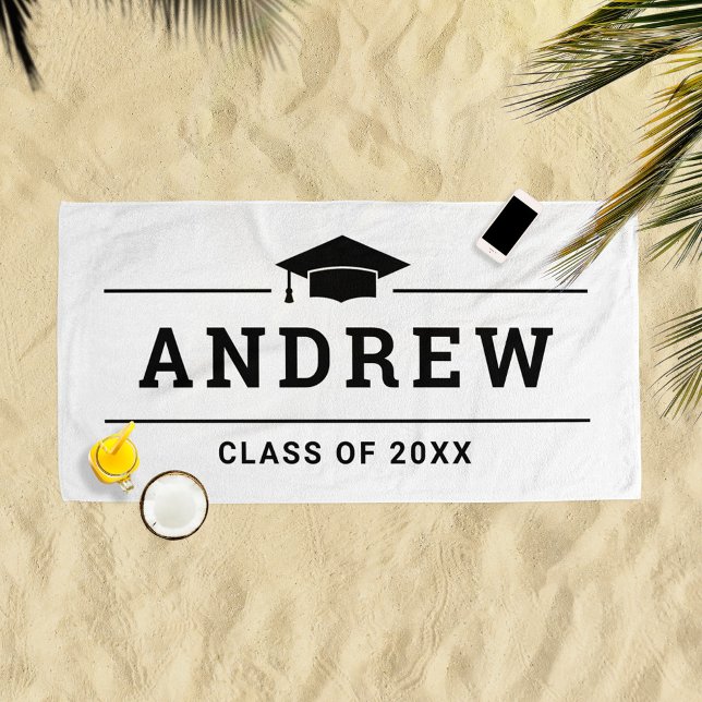 Serviette De Plage Classe de 2023 White Personnalisé Nom du diplômé (Créateur téléchargé)