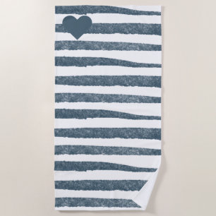 Serviette De Plage Classique Destination Rustique Rayée Bleu Et Blanc