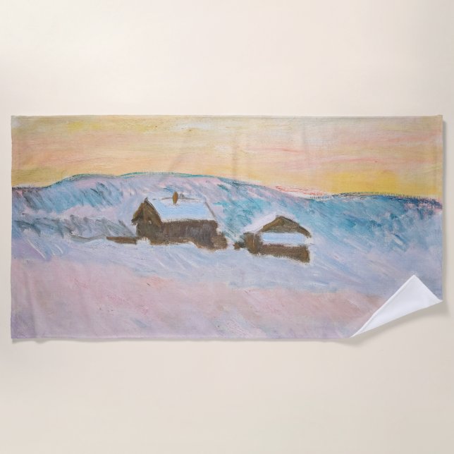 Serviette De Plage Claude Monet - Norvège Paysage, Maisons Bleues (Devant)