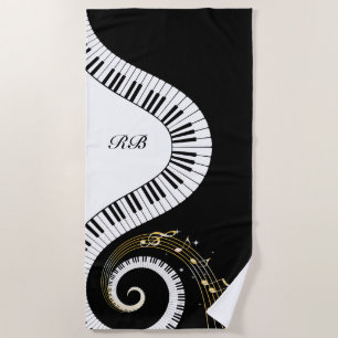 Serviette De Plage Clés de piano de monogramme et notes musicales