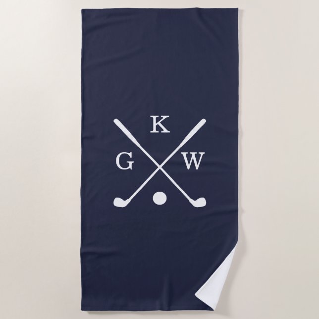 Serviette De Plage Club de golf bleu et blanc de la Marine Monogram G (Devant)