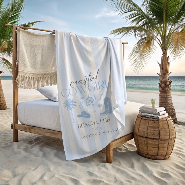 Serviette De Plage Club de plage de cowgirl côtière Bachelorette Fave (Coastal Cowgirl Bachelorette Favors Personalized Beach Towel)