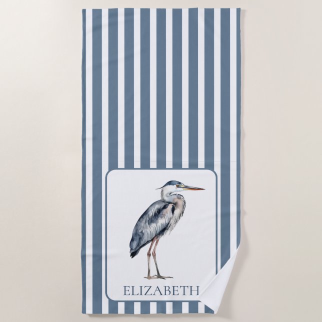 Serviette De Plage Coastal Blue Heron Bird Personalized (Devant)