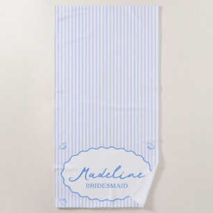 Serviette De Plage Coastal Chic Personnalisé Bachelorette Bande Bleue