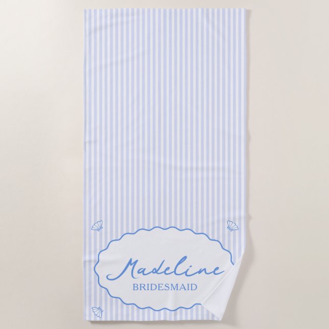 Serviette De Plage Coastal Chic Personnalisé Bachelorette Bande Bleue (Devant)