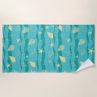 Serviette De Plage Coastal Waves & Seashell Pattern