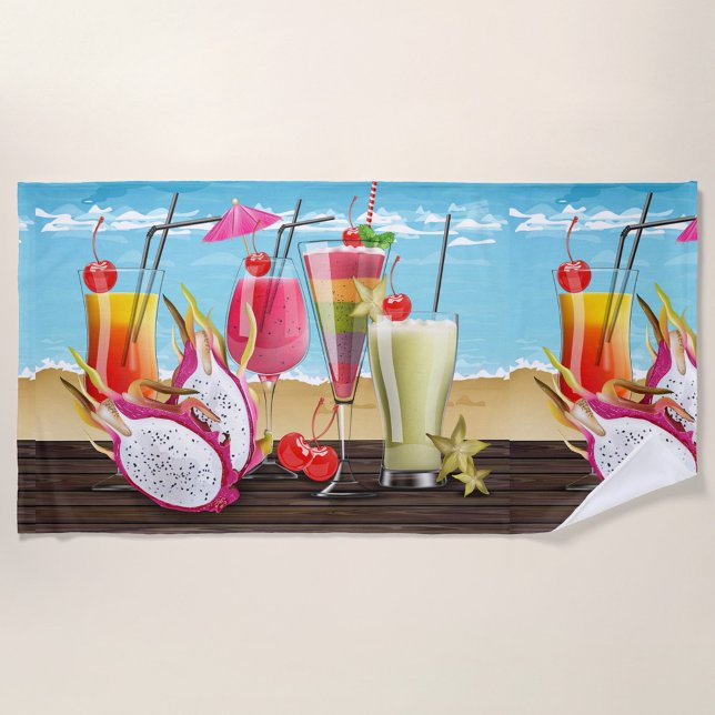 Serviette De Plage Cocktails d'été (A vibrant beach towel design showcases a refreshing array of tropical cocktails.)