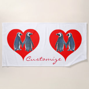 Serviette De Plage Coeur de couple de pingouins Inséparables Thunder_