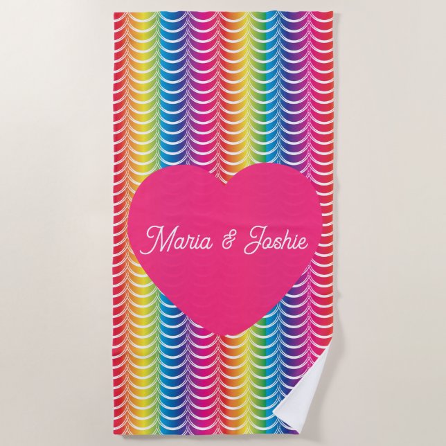 Serviette De Plage Coeur de la Fierté de sirène arc-en-ciel (Devant)