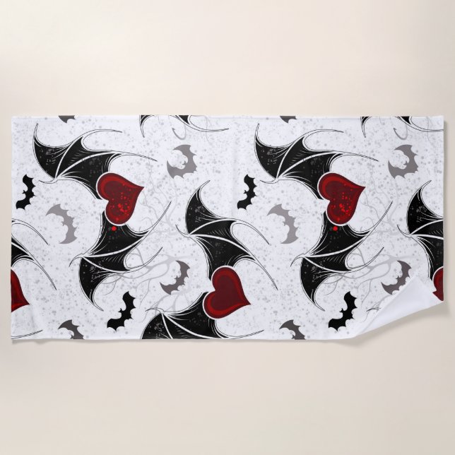 Serviette De Plage Coeur d'Halloween avec ailes de chauve-souris noir (Devant)