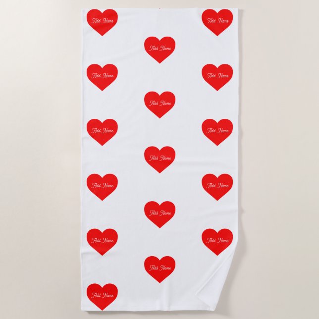 Serviette De Plage Coeur rouge romantique Personnalisé (Devant)