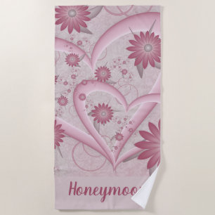 Serviette De Plage Cœurs et fleurs abstraits roses Amour Fractale per