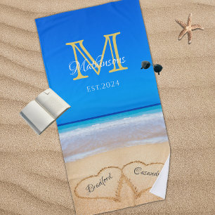 Serviette De Plage Coeurs mariages dans Sand Famille Monogram Beach T
