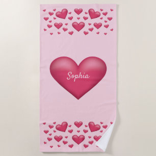 Serviette De Plage Coeurs roses Avec Texte Personnalisable