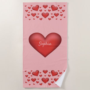 Serviette De Plage Coeurs rouges avec texte personnalisable