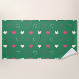 Serviette De Plage Cœurs Vibrants sur Fond Vert: Contraste Rose & Crè