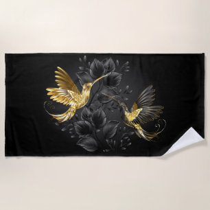 Serviette De Plage Colibri noir et or