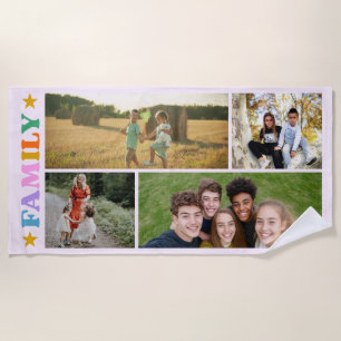 Serviette De Plage Collage de 4 photos de famille avec typographie mo