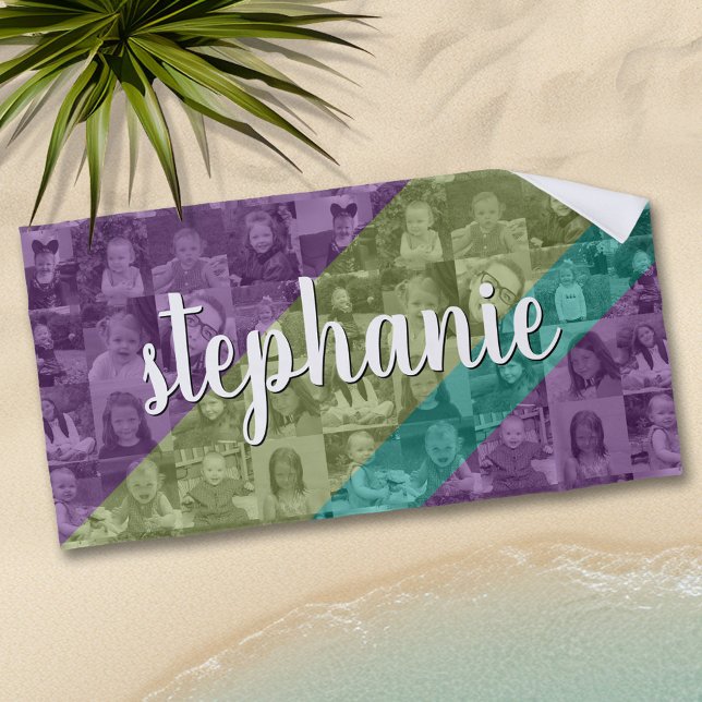 Serviette De Plage Collage de photos couleur amusante Couleur superpo (Personalized Beach Towel - Add Photos and Text)
