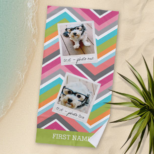 Serviette De Plage Collage de photos Instagram avec des Chevrons colo