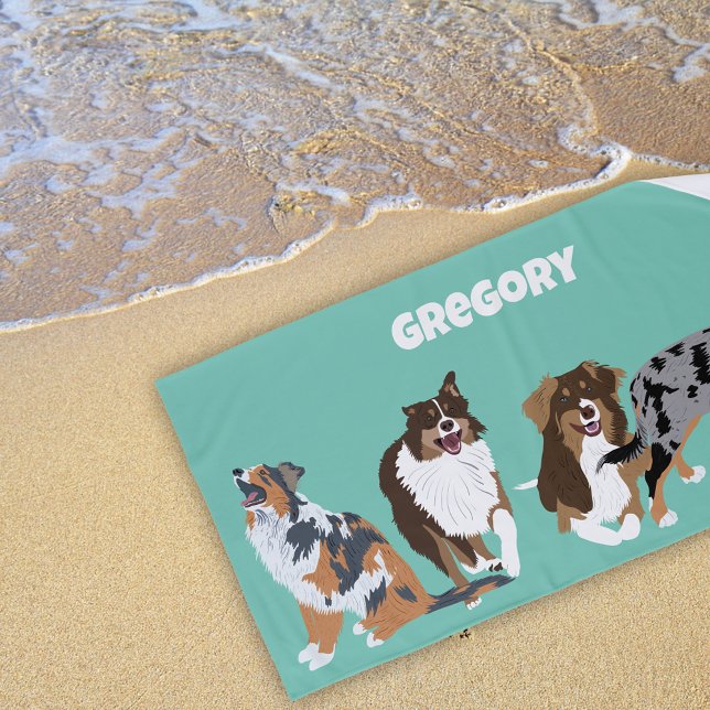 Serviette De Plage Collage des bergers australiens Chiens australiens (Créateur téléchargé)