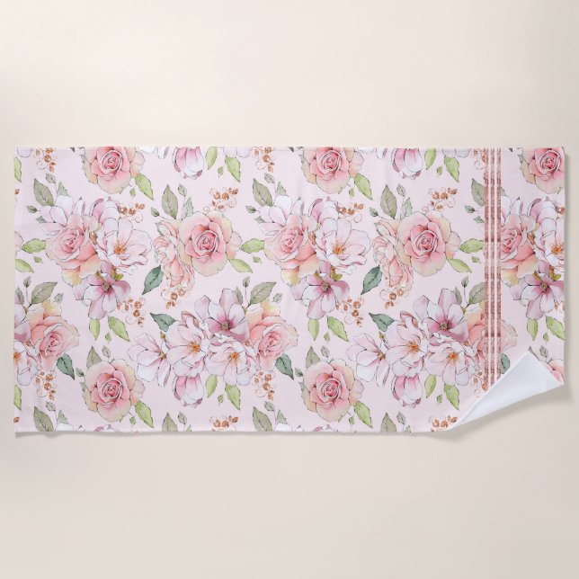 Serviette De Plage Collage floral rose pastel roses (Devant)