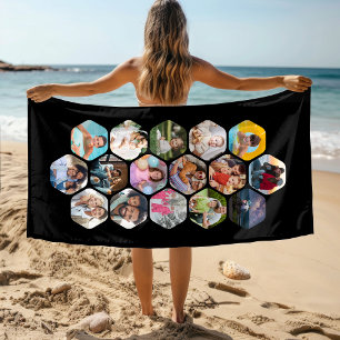 Serviette De Plage Collage hexagonal personnalisé de 16 photos