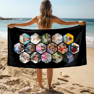 Serviette De Plage Collage hexagonal personnalisé de 16 photos