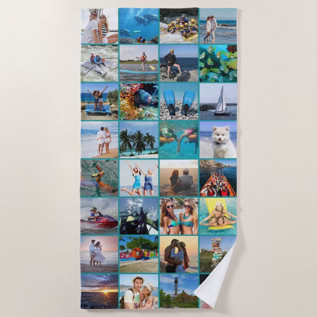 Serviette De Plage Collage photo simple 32 Carré Couleur personnalisé (Devant)