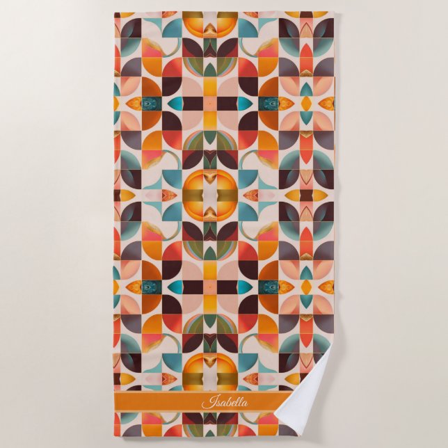 Serviette De Plage Collection de Carrés Abstraits populaires Retro (Devant)
