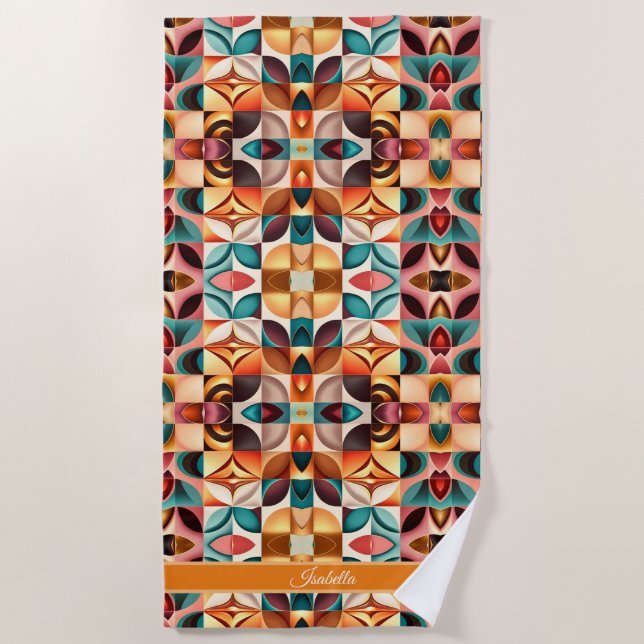 Serviette De Plage Collection de Carrés Abstraits rétro (Devant)